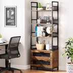 Industrial Bookshelf with Drawers, 4-Tier Rustic Bookcase, 70.87 Tall Display Storage Rack for Bedroom, Living Room, Home Office, Brown
