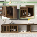 Extendable TV Stand Cat Furniture TV Media Console Cat House Litter Box Enclosure with Cat Scratcher, Walnut