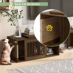 Extendable TV Stand Cat Furniture TV Media Console Cat House Litter Box Enclosure with Cat Scratcher, Walnut