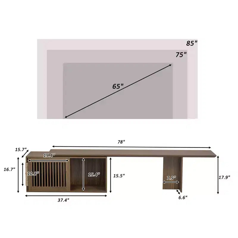 Extendable TV Stand Cat Furniture TV Media Console Cat House Litter Box Enclosure with Cat Scratcher, Walnut