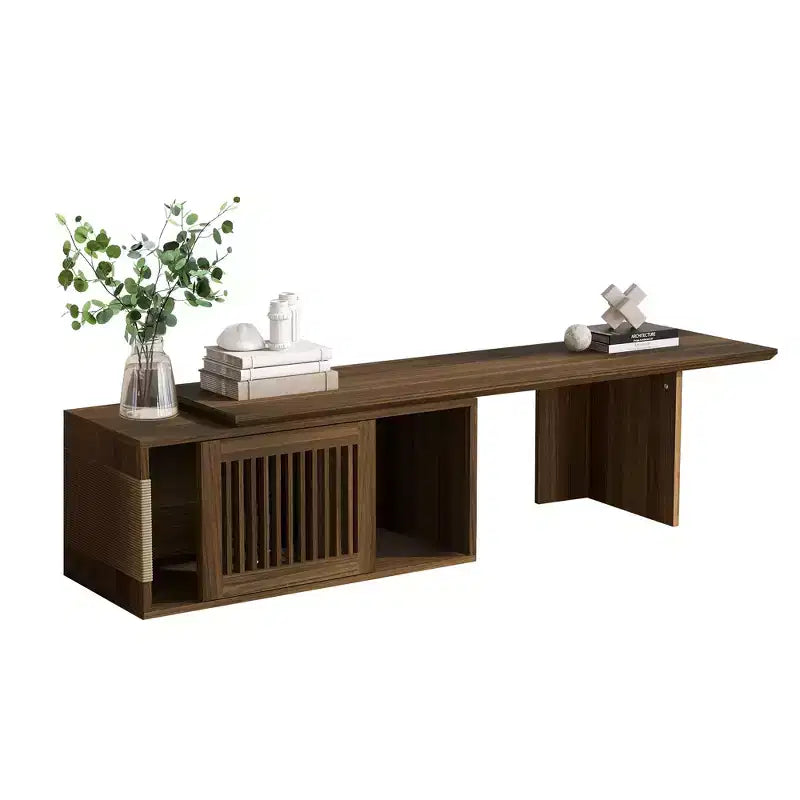 Extendable TV Stand Cat Furniture TV Media Console Cat House Litter Box Enclosure with Cat Scratcher, Walnut