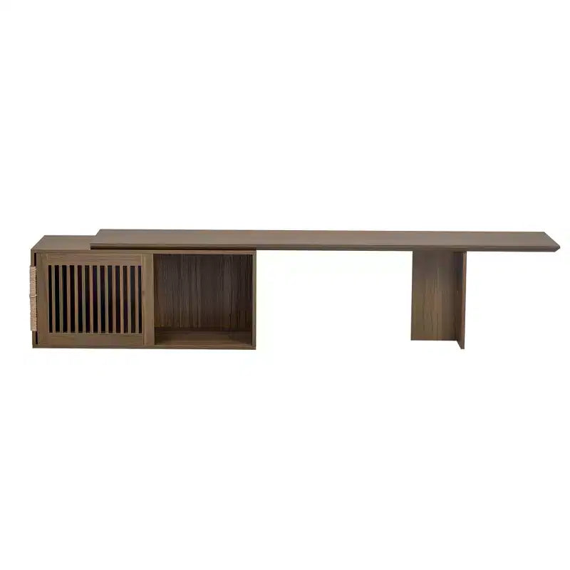 Extendable TV Stand Cat Furniture TV Media Console Cat House Litter Box Enclosure with Cat Scratcher, Walnut