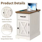 Rustic Farmhouse End Table with Charging Station & Storage Shelves Perfect for Small Space