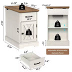 Rustic Farmhouse End Table with Charging Station & Storage Shelves Perfect for Small Space