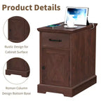 Rustic Farmhouse End Table with Charging Station & Storage Shelves Perfect for Small Space