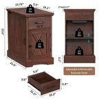 Rustic Farmhouse End Table with Charging Station & Storage Shelves Perfect for Small Space