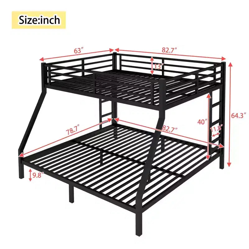 Metal Queen over King Bunk Bed for Teens and Adults Space-Saving and No Box Spring Needed Black