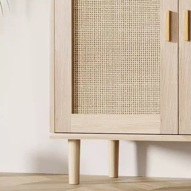Sideboard Buffet Storage Cabinet, Rattan Kitchen Cabinet with 2 Doors/Shelf for Dining Living Room Entry Hallway Coffee Bar