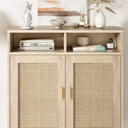 Sideboard Buffet Storage Cabinet, Rattan Kitchen Cabinet with 2 Doors/Shelf for Dining Living Room Entry Hallway Coffee Bar