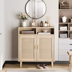 Sideboard Buffet Storage Cabinet, Rattan Kitchen Cabinet with 2 Doors/Shelf for Dining Living Room Entry Hallway Coffee Bar