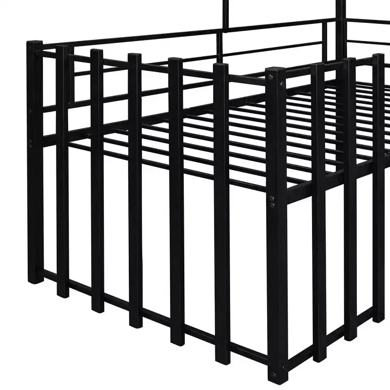 Metal House Loft Bed for Kids, Twin Size Loft Bed Frame with Roof & Window