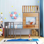 Metal House Loft Bed for Kids, Twin Size Loft Bed Frame with Roof & Window