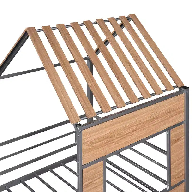 Metal House Loft Bed for Kids, Twin Size Loft Bed Frame with Roof & Window