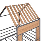 Metal House Loft Bed for Kids, Twin Size Loft Bed Frame with Roof & Window