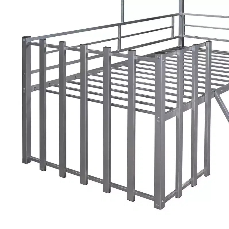 Metal House Loft Bed for Kids, Twin Size Loft Bed Frame with Roof & Window