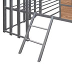 Metal House Loft Bed for Kids, Twin Size Loft Bed Frame with Roof & Window