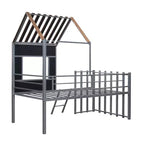 Metal House Loft Bed for Kids, Twin Size Loft Bed Frame with Roof & Window