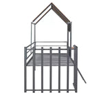Metal House Loft Bed for Kids, Twin Size Loft Bed Frame with Roof & Window