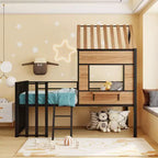 Metal House Loft Bed for Kids, Twin Size Loft Bed Frame with Roof & Window