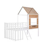 Metal House Loft Bed for Kids, Twin Size Loft Bed Frame with Roof & Window