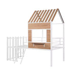 Metal House Loft Bed for Kids, Twin Size Loft Bed Frame with Roof & Window