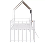 Metal House Loft Bed for Kids, Twin Size Loft Bed Frame with Roof & Window