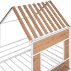 Metal House Loft Bed for Kids, Twin Size Loft Bed Frame with Roof & Window