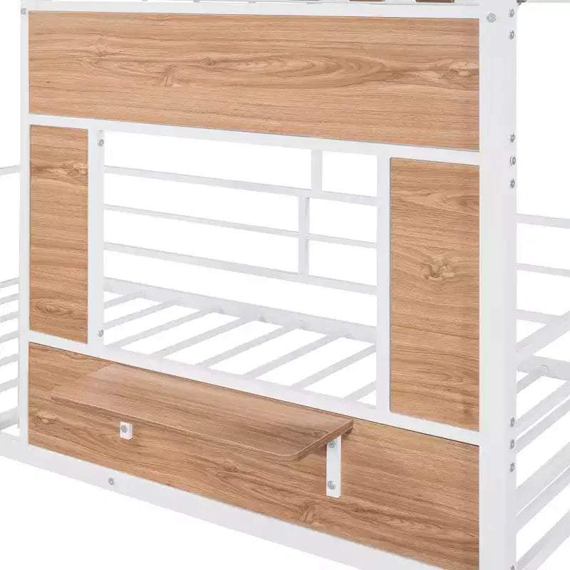 Metal House Loft Bed for Kids, Twin Size Loft Bed Frame with Roof & Window