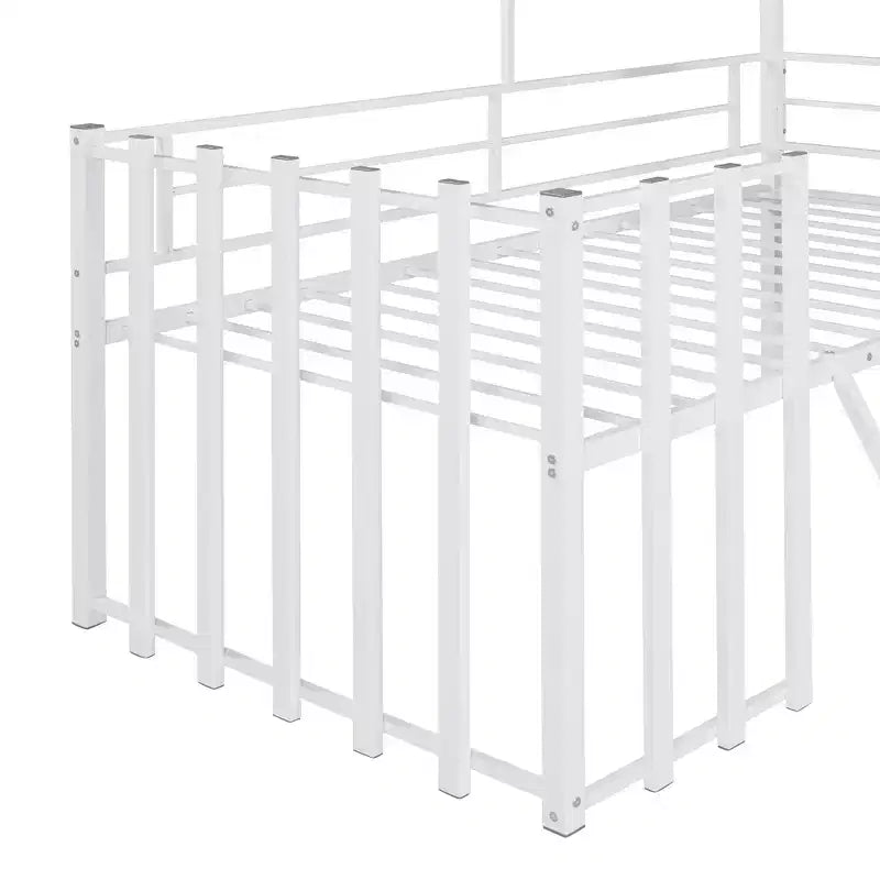 Metal House Loft Bed for Kids, Twin Size Loft Bed Frame with Roof & Window