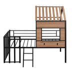 Metal House Loft Bed for Kids, Twin Size Loft Bed Frame with Roof & Window