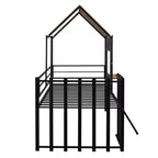 Metal House Loft Bed for Kids, Twin Size Loft Bed Frame with Roof & Window