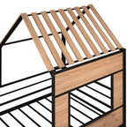 Metal House Loft Bed for Kids, Twin Size Loft Bed Frame with Roof & Window