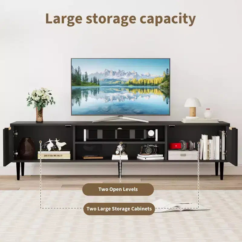 Modern TV Consoles for 75 Inch TVs, Entertainment Stand with 2 Large Storage Cabinets, Fluted Panel Design Media Console