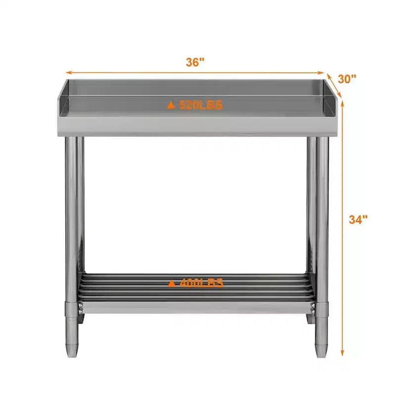 Stainless Steel Table, 36x30 Inch NSF Commercial Prep Table with Backsplash - Heavy-Duty Workstation for Restaurant Home Hotel