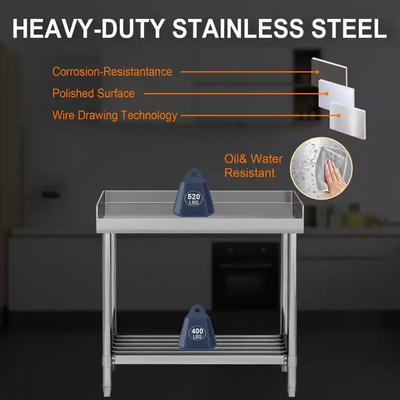 Stainless Steel Table, 36x30 Inch NSF Commercial Prep Table with Backsplash - Heavy-Duty Workstation for Restaurant Home Hotel