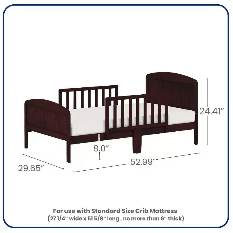 Toddler Bed, Solid Wood with Safety Rails, Easy Assembly
