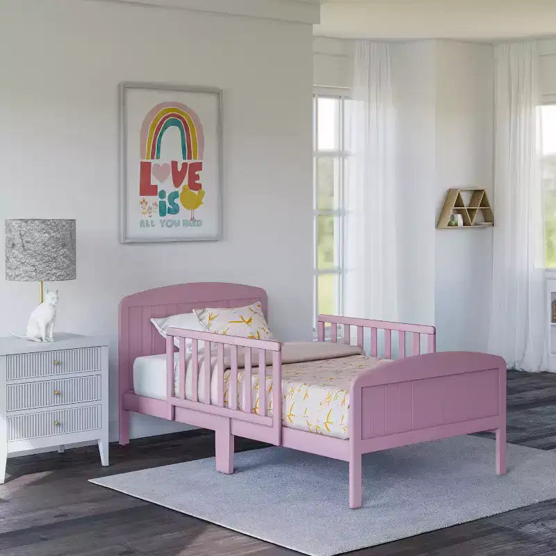 Toddler Bed, Solid Wood with Safety Rails, Easy Assembly