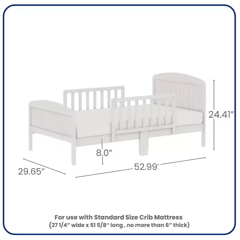 Toddler Bed, Solid Wood with Safety Rails, Easy Assembly