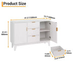 Sideboard Buffet Cabinet, 47.2in Fluted Accent Storage Cabinet with 3 Drawers 2 Doors - White for Kitchen Living Room Entryway