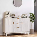 Sideboard Buffet Cabinet, 47.2in Fluted Accent Storage Cabinet with 3 Drawers 2 Doors - White for Kitchen Living Room Entryway