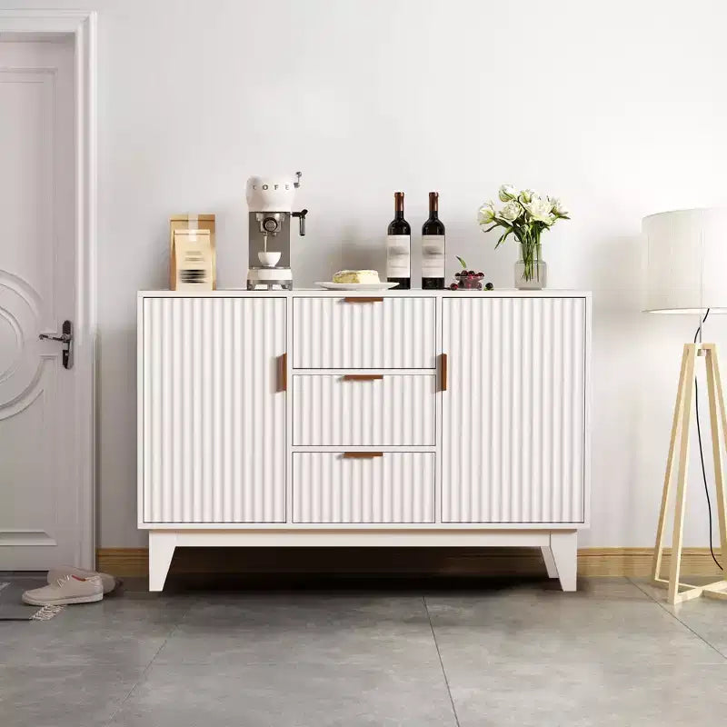 Sideboard Buffet Cabinet, 47.2in Fluted Accent Storage Cabinet with 3 Drawers 2 Doors - White for Kitchen Living Room Entryway