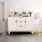 Sideboard Buffet Cabinet, 47.2in Fluted Accent Storage Cabinet with 3 Drawers 2 Doors - White for Kitchen Living Room Entryway