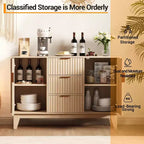 Sideboard Buffet Cabinet, 47.2in Fluted Accent Storage Cabinet with 3 Drawers 2 Doors - White for Kitchen Living Room Entryway