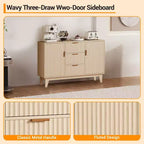 Sideboard Buffet Cabinet, 47.2in Fluted Accent Storage Cabinet with 3 Drawers 2 Doors - White for Kitchen Living Room Entryway