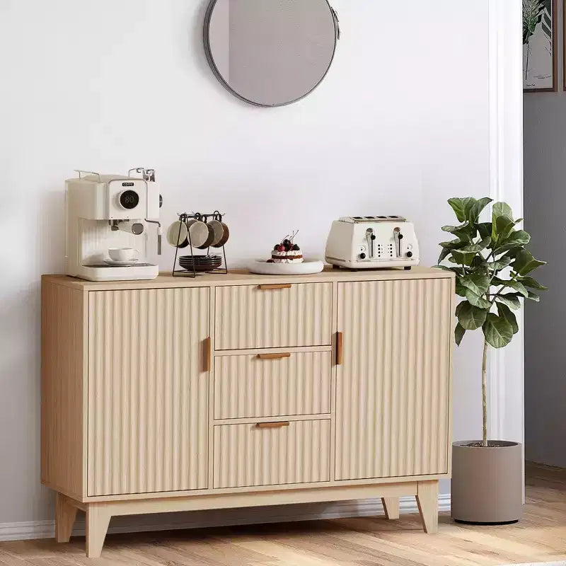 Sideboard Buffet Cabinet, 47.2in Fluted Accent Storage Cabinet with 3 Drawers 2 Doors - White for Kitchen Living Room Entryway