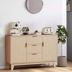 Sideboard Buffet Cabinet, 47.2in Fluted Accent Storage Cabinet with 3 Drawers 2 Doors - White for Kitchen Living Room Entryway