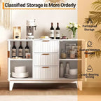 Sideboard Buffet Cabinet, 47.2in Fluted Accent Storage Cabinet with 3 Drawers 2 Doors - White for Kitchen Living Room Entryway