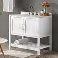 36 in. Bathroom Vanity without Top, Freestanding Shaker Cabinet with Soft-Close Doors and Slatted Bottom Shelf, White