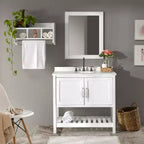 36 in. Bathroom Vanity without Top, Freestanding Shaker Cabinet with Soft-Close Doors and Slatted Bottom Shelf, White