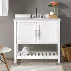 36 in. Bathroom Vanity without Top, Freestanding Shaker Cabinet with Soft-Close Doors and Slatted Bottom Shelf, White